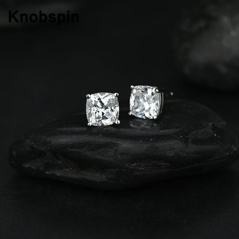 

Knobspin 100% 925 стерлингового серебра обручальные кольца, серьги со шпилькой, для женщин, 7*7 мм с высоким содержанием углерода со стразами вечерни...