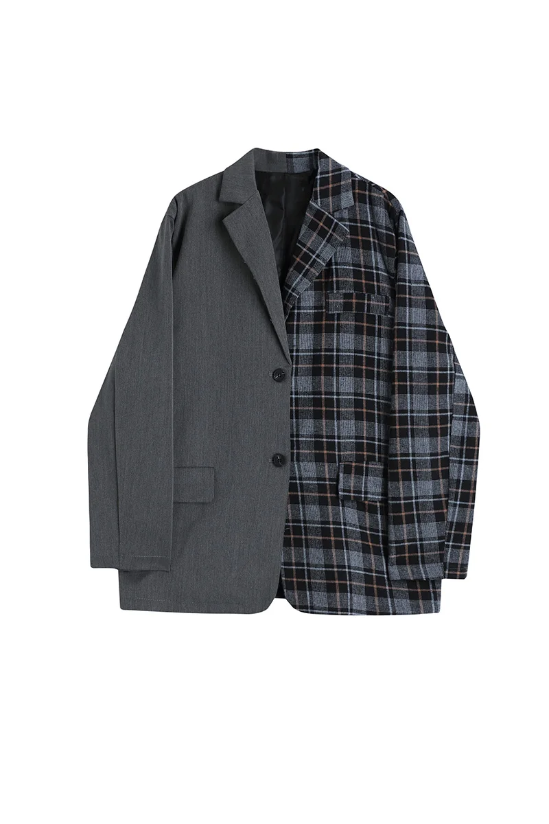 

SuperAen Spliced Plaid Suit Jacket Women Casual New Design Notched Single Breasted Coats