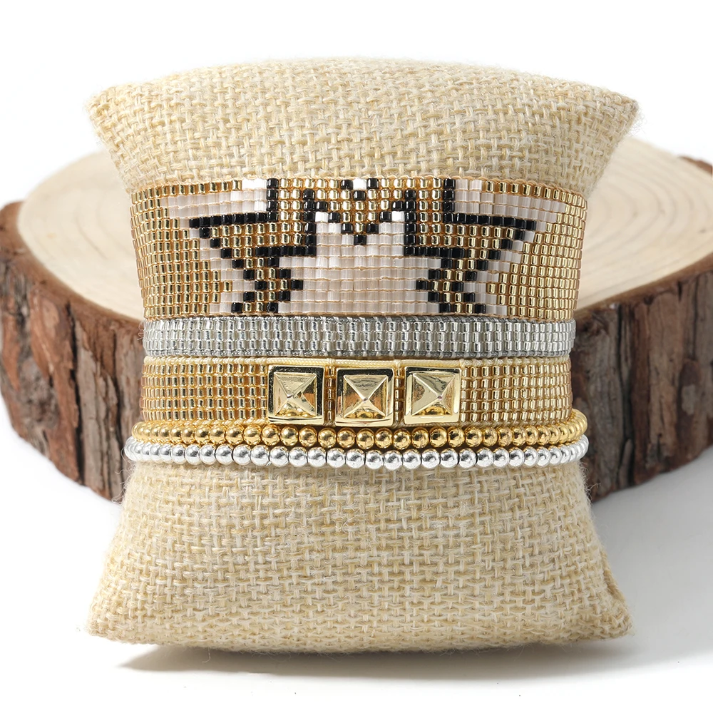 

Rttooas Miyuki Beaded Bracelet For Women Fashion Rivet Gold Charm Bracelets Boho Jewelry Friendship Bracelets Love Gift 2020