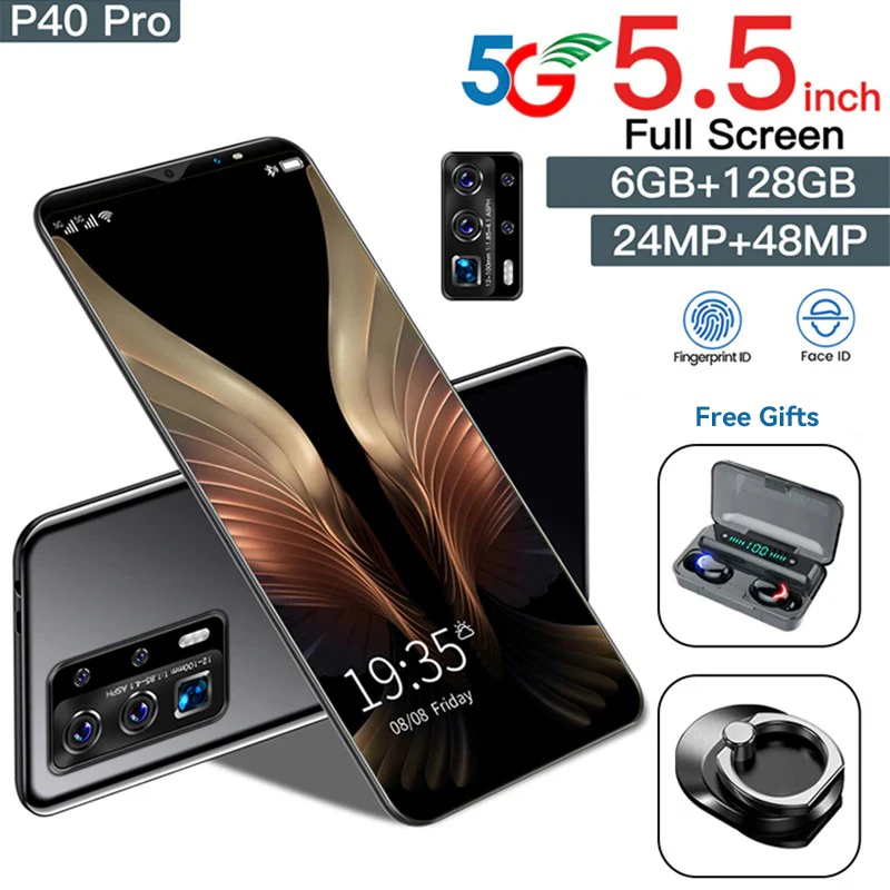 

Galxy P40 Pro 6+128GB 5G Smartphone 5.5 Inch Screen Android 10.0 Cellphone 24+48MP Unlock Mobilephone 4800mAh Battery Face ID