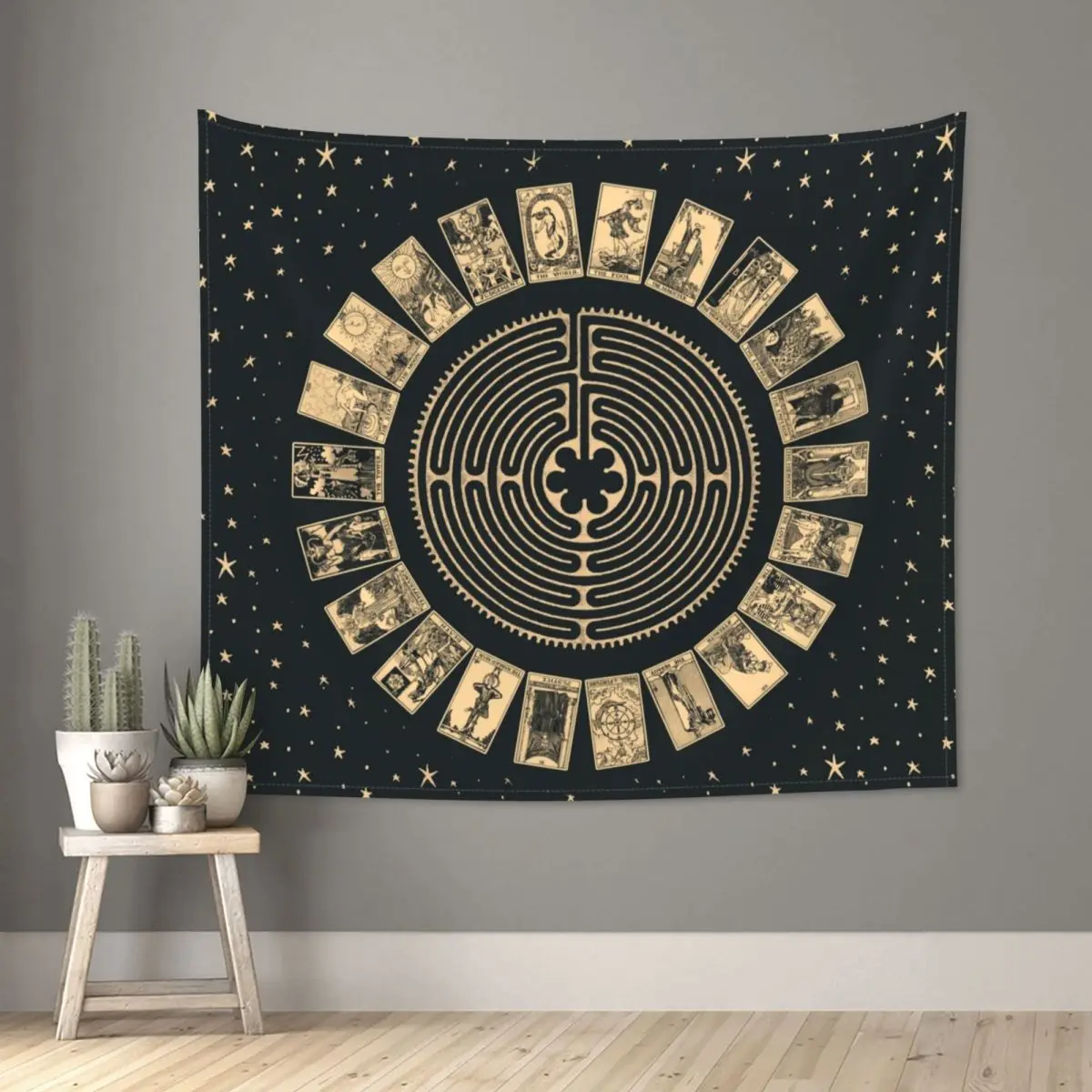 Гобелен с изображением лабиринта и колеса Таро богемный Настенный декор мандалы
