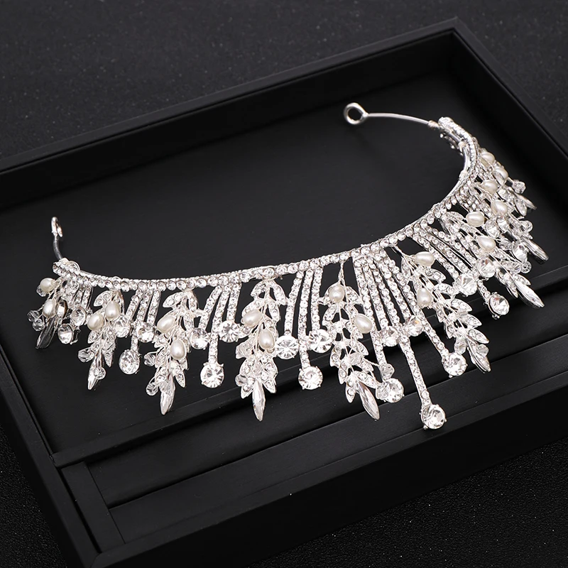 Мода кристалл в форме листика Свадебная Серебряная корона Диадема горный