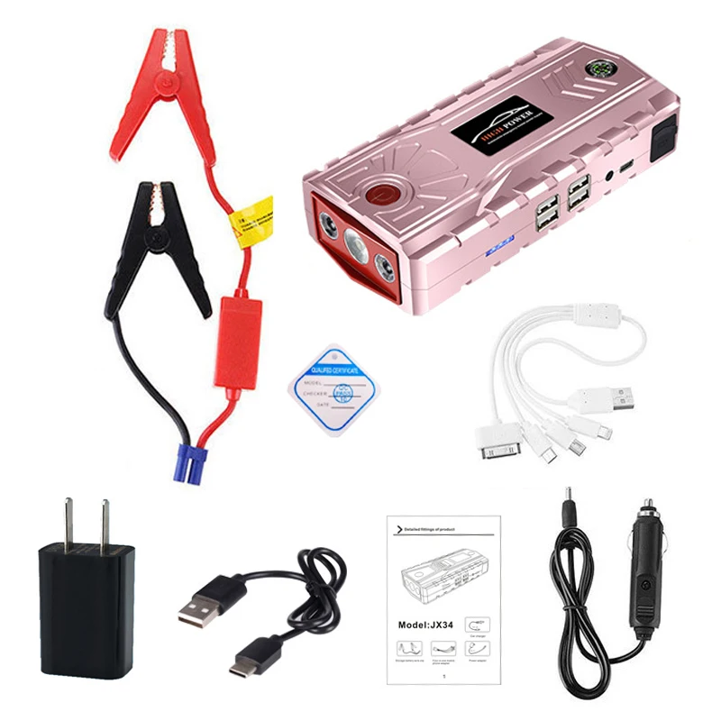 Pink 12000 mwh автомобильный стартер 600A 12V внешний автомобильный аккумулятор Многофункциональный Аварийный усилитель аккумулятора автомобильный стартер power Bank - Цвет: Pink