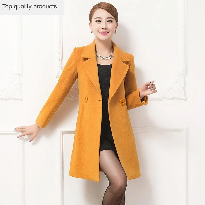 

Coats Bayan 2023 Kaban New Korean Fashion Big Yards Women Winter Coat Super Quality Slim Pure Color Lapel Button Office G0675