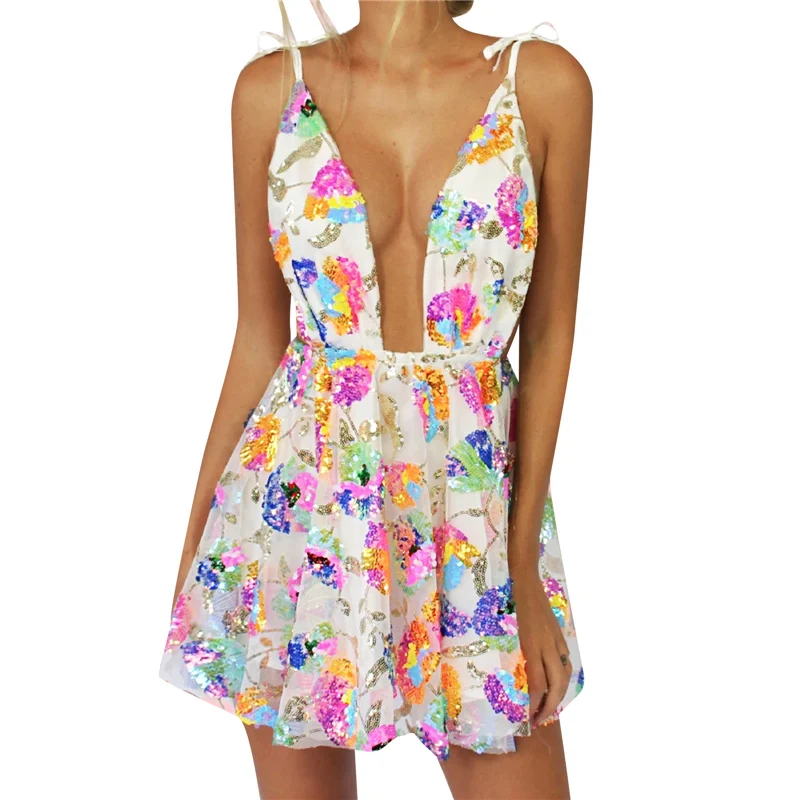 Женское блестящее платье с V-образным вырезом открытой спиной и без рукавов |