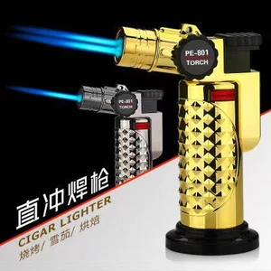 Portable Metal Straight Inflatable Windproof Lighter Airbrush Cigar Fixed Fire Welding Torch Outdoor BBQ Grill Kitchen Gadget