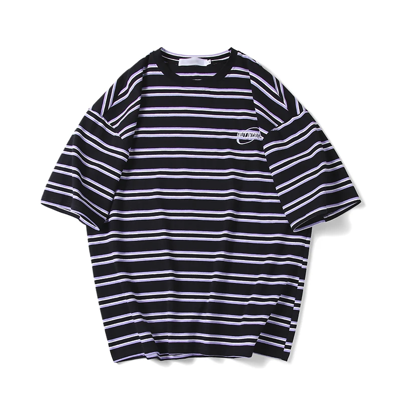Летняя футболка в полоску большого размера 2020 Мужская свободная Корейском стиле