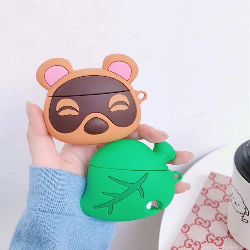 Чехол для AirPods 1 2 милый мягкий силиконовый чехол с 3D лисой и зелеными листьями наушников Apple Airpod защитный