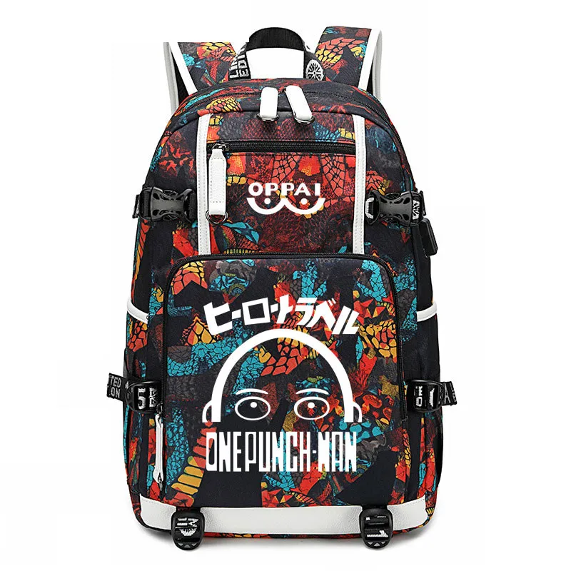 Anime ONE PUNCH MAN OPPAI Backpack USB Port Rucksack Bag Snake Pattern Student Teenagers School travel Shoulder Laptop | Багаж и сумки
