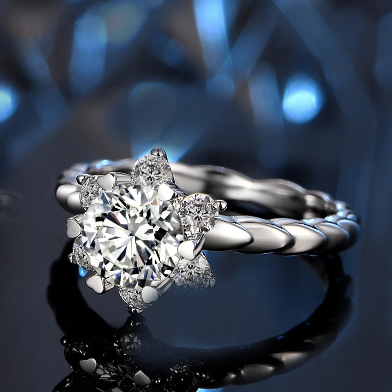 

Fashion Luxury Imitation Moissanite Snowflake Design Crystal Ring Silver Color Women's Rings Female Jewelry Accessories