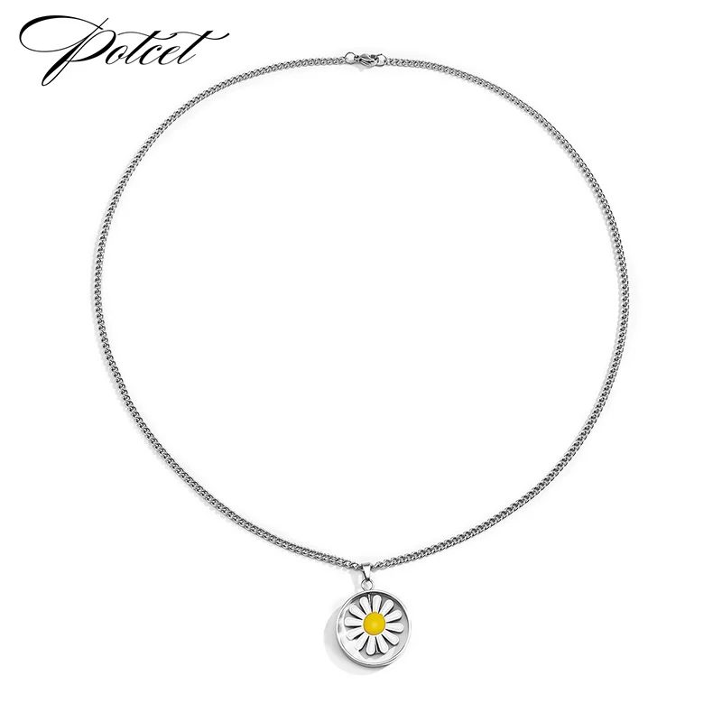 

POTCET Unisex Stainless Steel Small Daisy Sun Flower Titanium Steel Necklace Pendant Geometric Fashion Hip Hop Party Jewelry