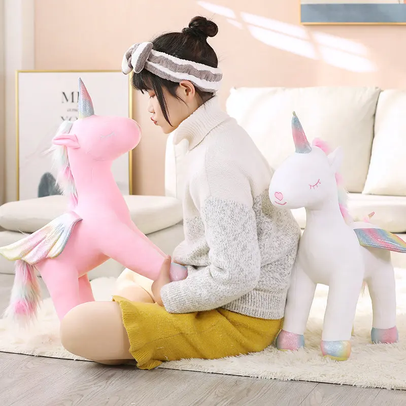 

Rainbow Flying wings Unicorn Plush Toy Stuffed Fluffy Hair Sleeping Eyes Unicornio Plushies Doll toys for Kids Birthday Gift