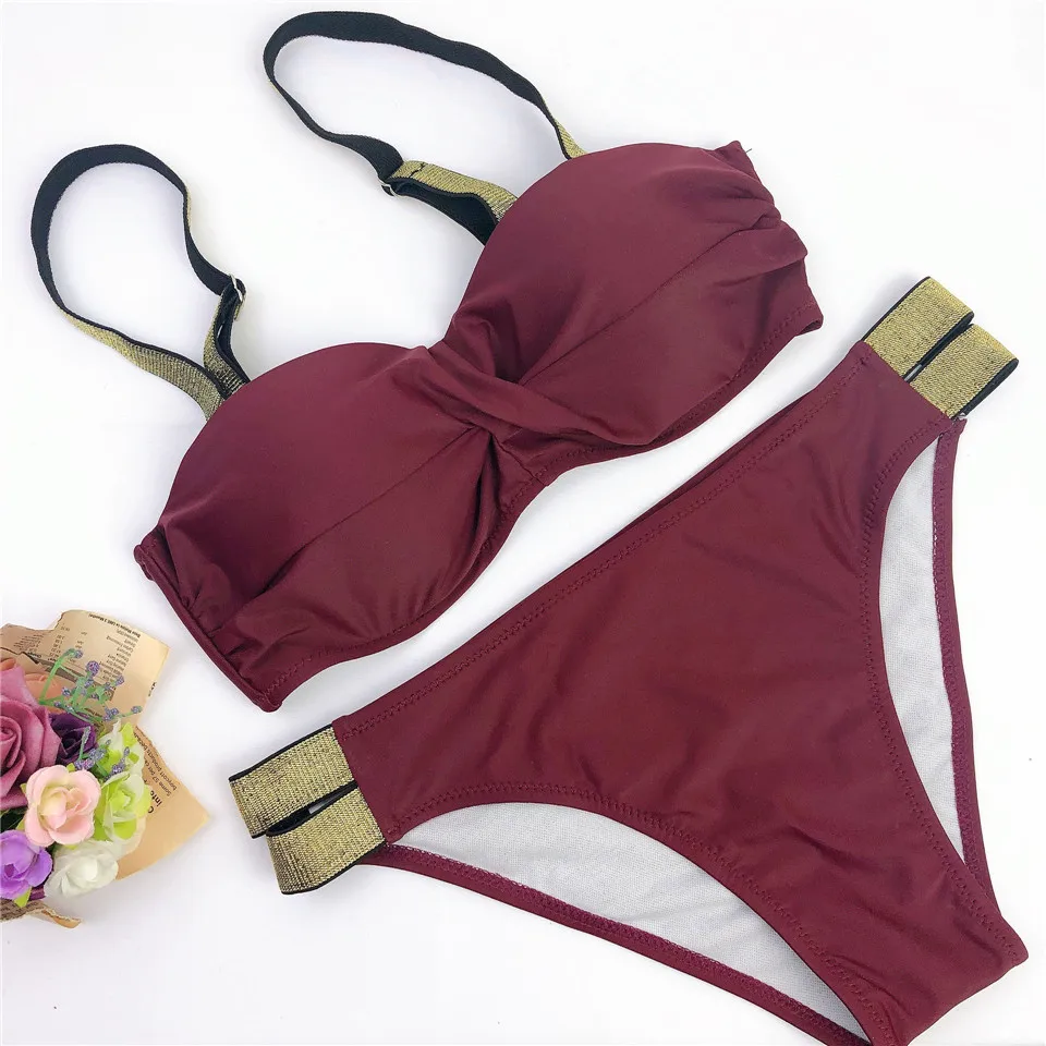 

Sexy Bikinis 2020 Mujer Push Up 2 Piece Swimsuit Women Swimwear Beachwear Solid Bikini Bathing Suit Female Maillot De Bain Femme