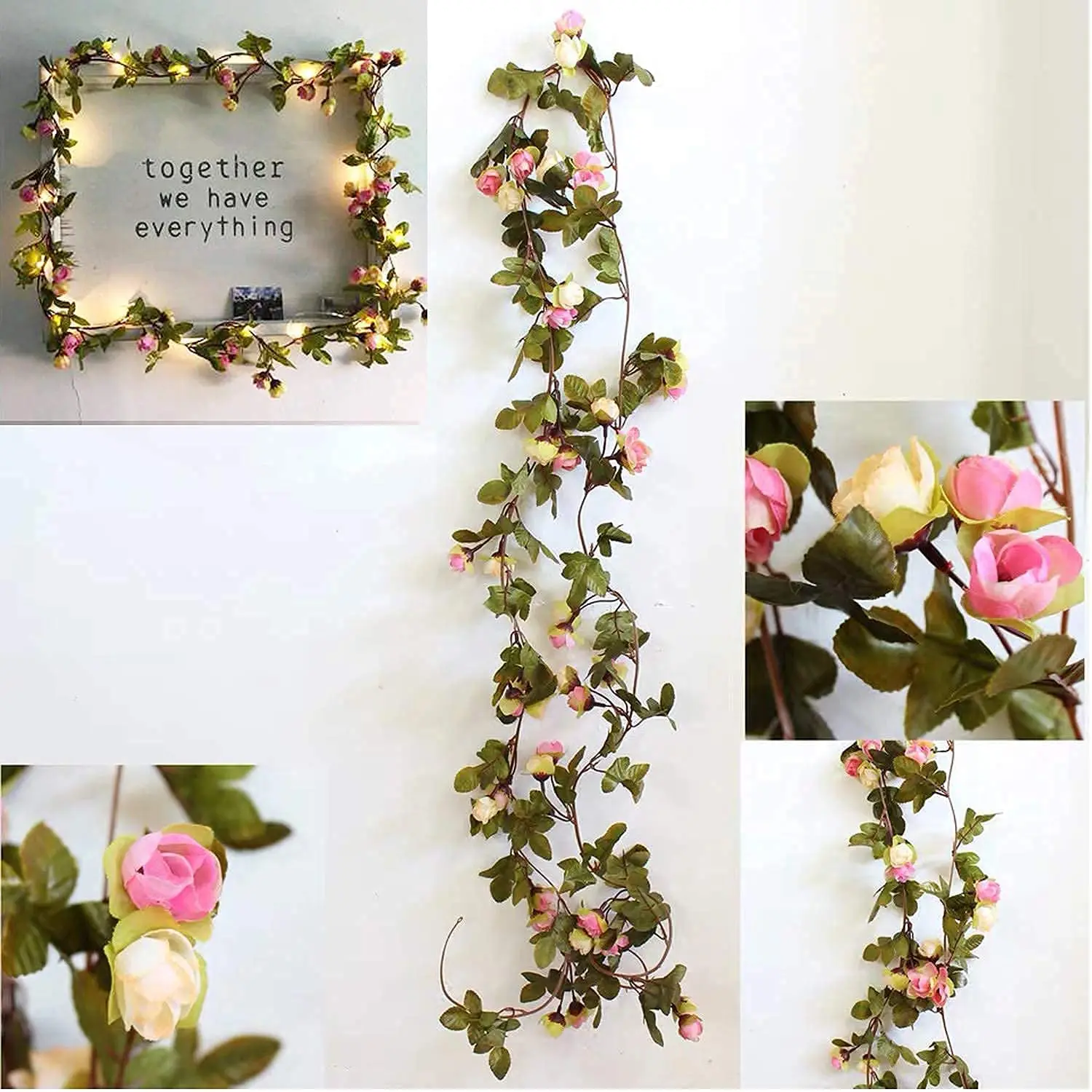 2PCS 30LED 2M Artificial Flower Garland Rose Vine Fairy String Lights Battery Powered for Valentine's Wedding Party Garden Decor | Дом и