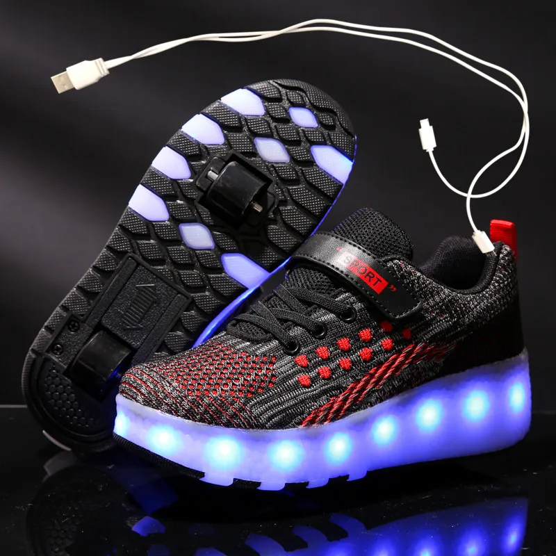 2020 Новые USB зарядка LED красочные Дети Мода кроссовки с двумя колеса роликовые
