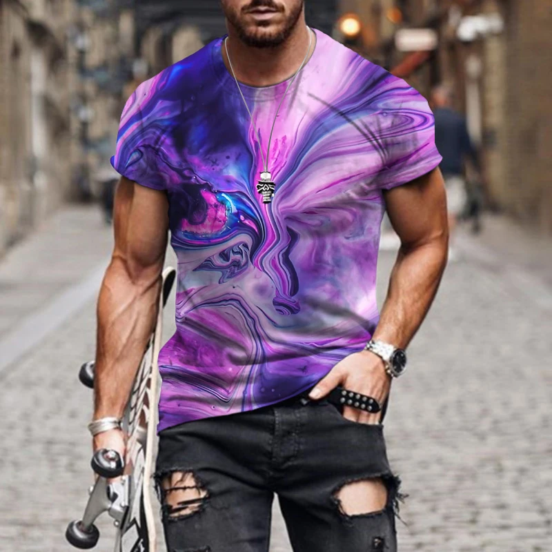 

Pigment Painting Printing Colorful T-Shirt Men's Short-Sleeved Shirt Sports Style Holiday New Clothing Recommendation