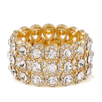 wedding jewelry luxury full crystal rhinestones gold color bracelets for women bride stretch rope wide bracelets bangles gift