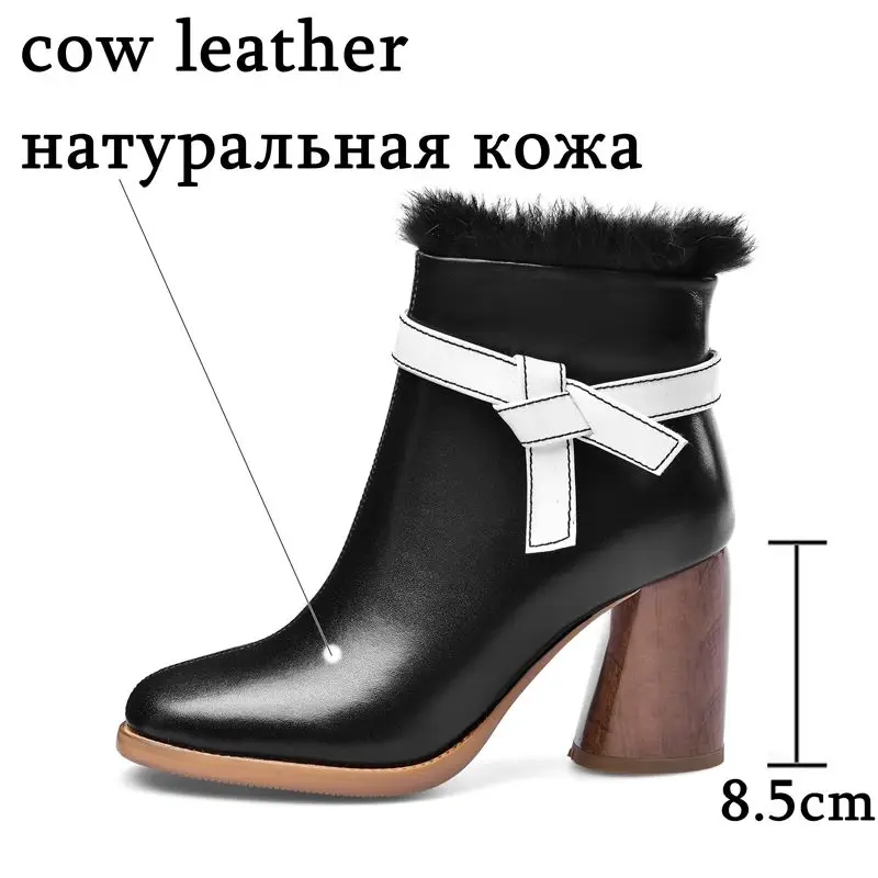 ALLBITEFO/женские ботинки из натуральной кожи и ворса Ботильоны с бантом бабочкой