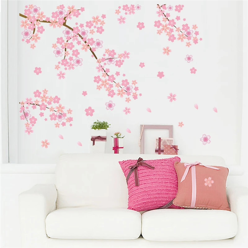 

Blooming Sakura Floral Tree Wall Stickers For Bedroom Living Room Decorations Diy Pastoral Wall Mural Art Home Decal Pvc Poster