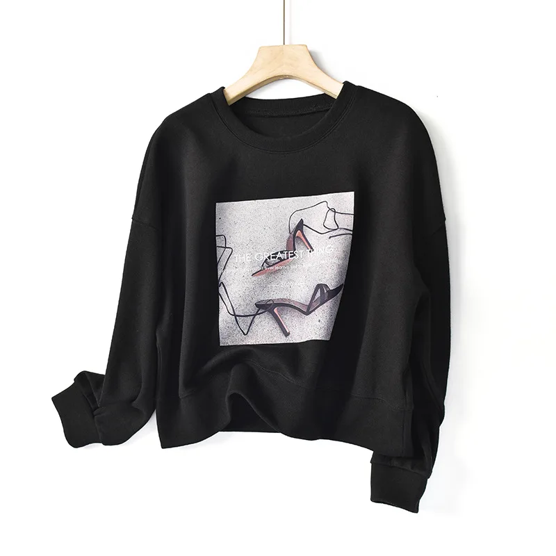

2021 Spring New Short Round Neck Sweater Women Loose Long-sleeved Ladies Top Sweatshirt Women