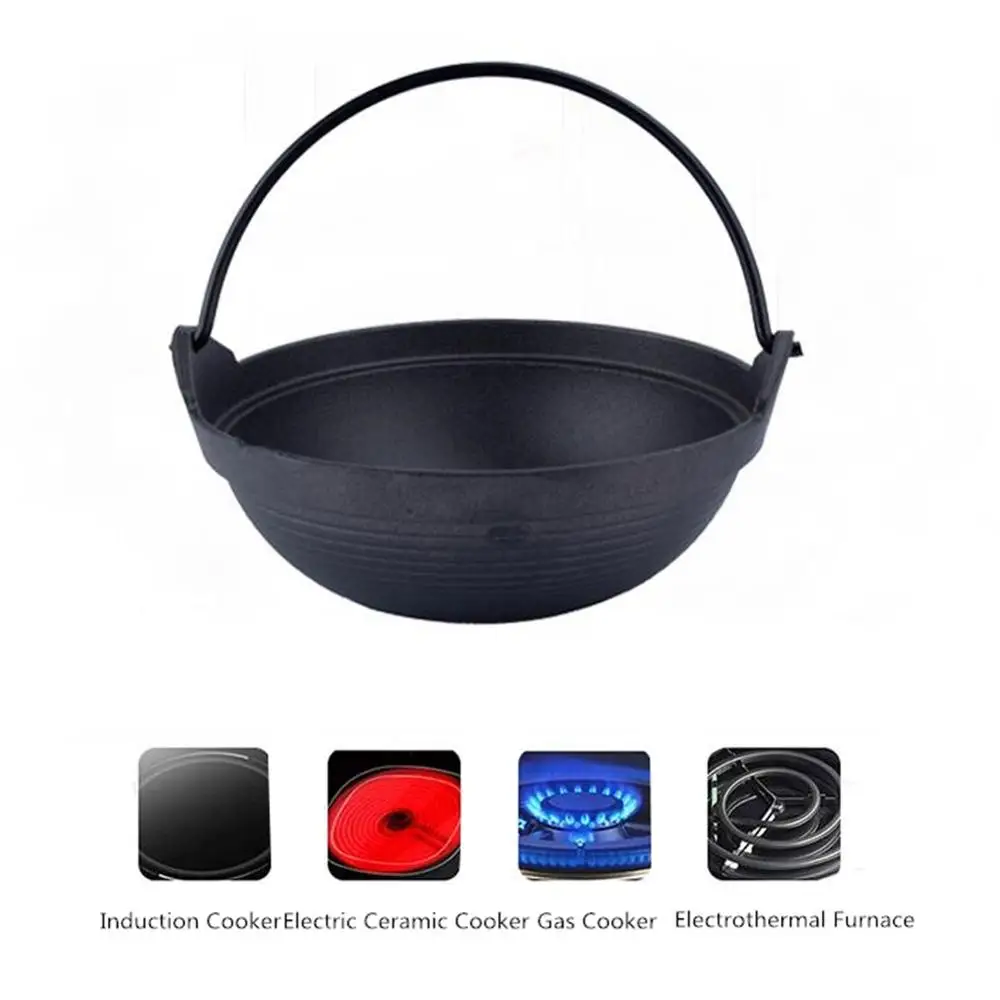 Sukiyaki Pot Cast Iron with Wooden Lid Japanese Design Shabu Hot Cooking |