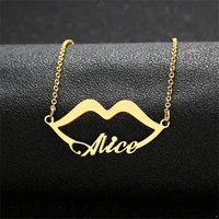 tangula customized name necklace sexy lip shape stainless steel nameplate pendant personalized letter ladies jewelry couple gift