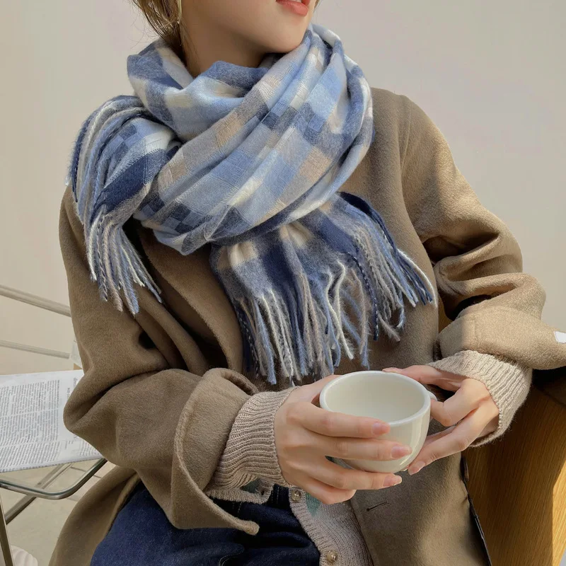 

Fashion trend winter mosaic grid children scarf imitation cashmere breathable, comfortable and warm couple shawl