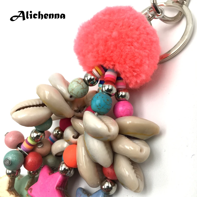 Hot Star Pendant Keychain Colour Pentagon Hair Ball Shell Tassel Fashion Exquisite Statement Boho Vintage Key Chain | Украшения и
