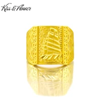 kissflower ri59 2022 fine jewelry wholesale fashion man boy birthday wedding gift wide square sailboat%c2%a024kt%c2%a0gold%c2%a0resizable%c2%a0ring