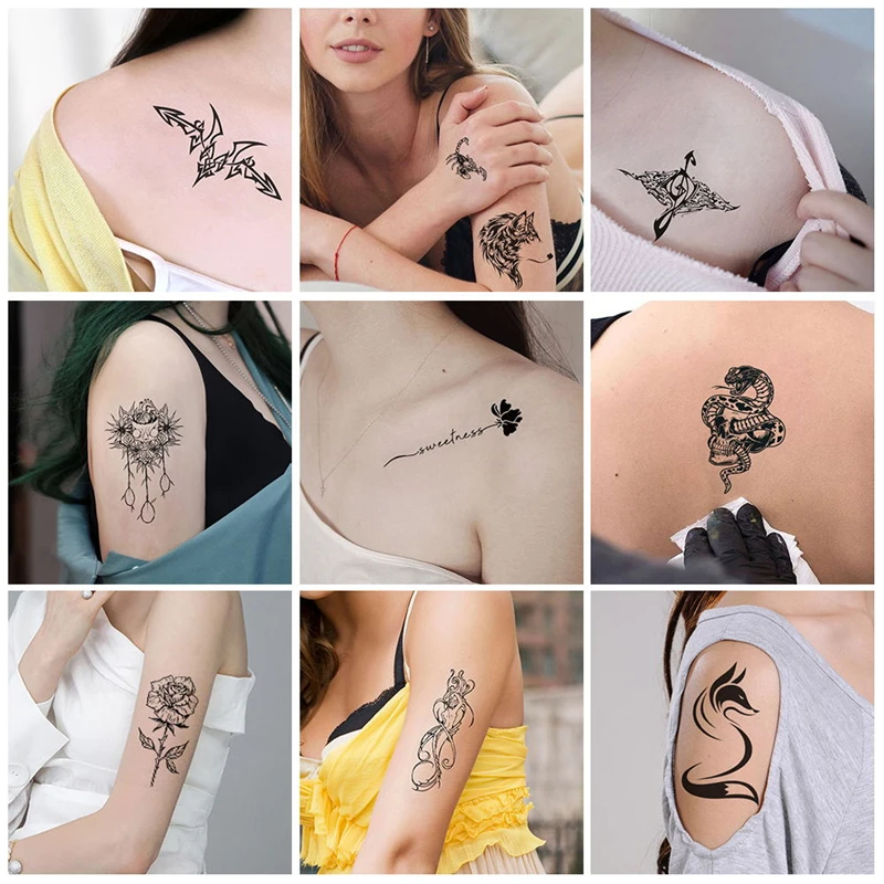 Waterproof Temporary Tattoos Stickers Totem Cute Fox Wolf Tattoo Women's Flower Sticker Arm Fake Sleeves Flash Body Art Male