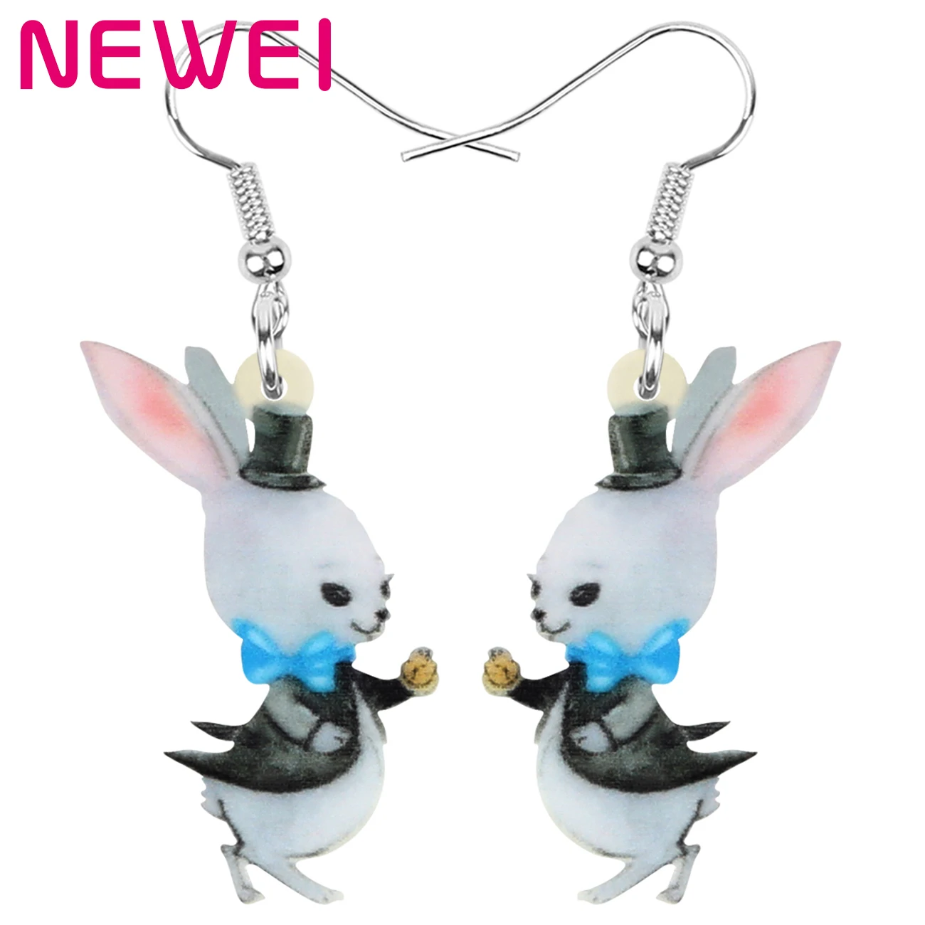 

NEWEI Acrylic Easter Hare Rabbit Bunny Earrings Big Long Printing Animal Dangle Drop For Women Girls Kids Festival Gift Jewelry