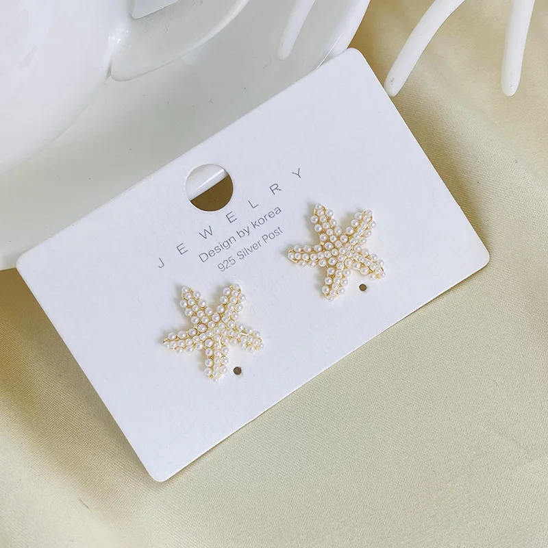 

Korean new five-pointed star 925 silver needle earrings gold full pearl starfish earrings for women star fashion jewelry gift
