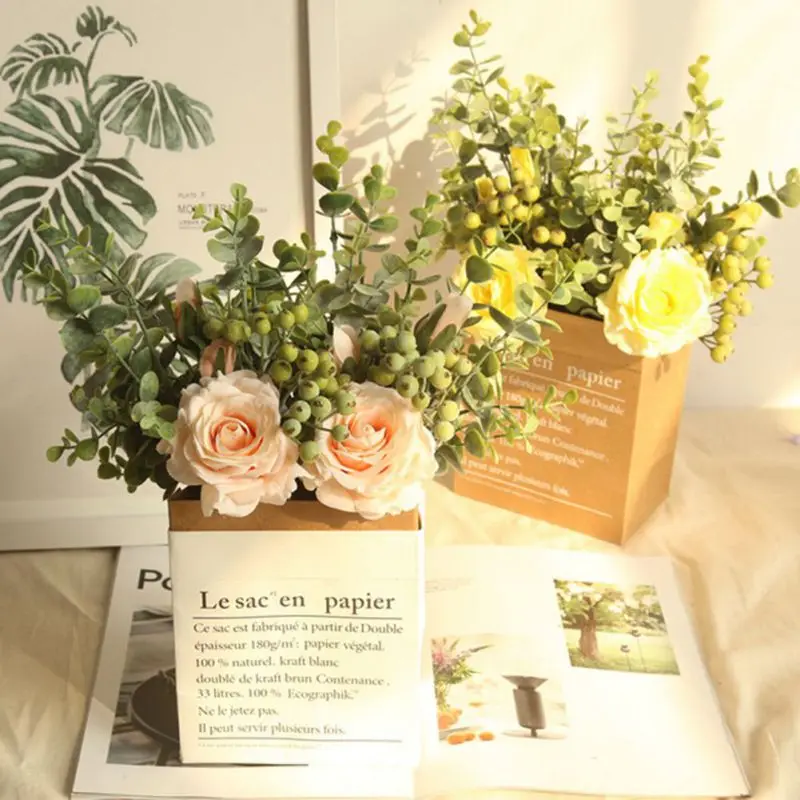 Новый эвкалипта роза искусственный цветок Свадебный букет с цветами в руках