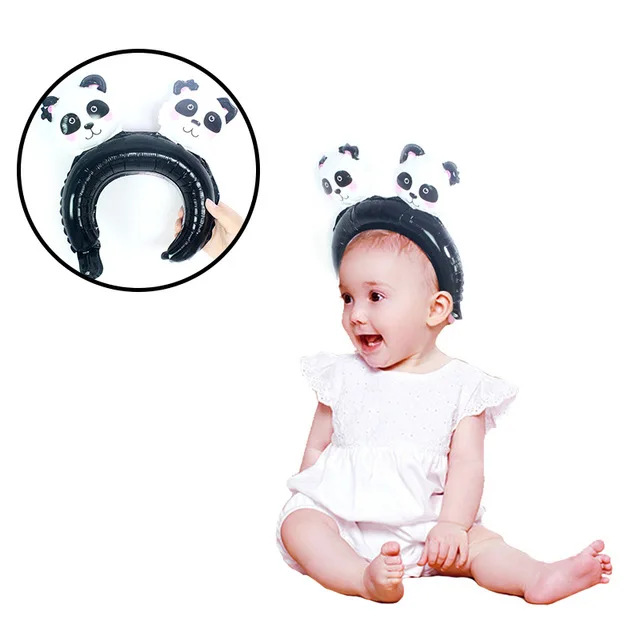 1pc panda headband Мультяшные панды алюминиевые шары в черный горошек латексные со звездой покрытые фольгой шары Дети День рождения ребенок душ животные их вечерние украшения - Цвет: 1pc panda headband