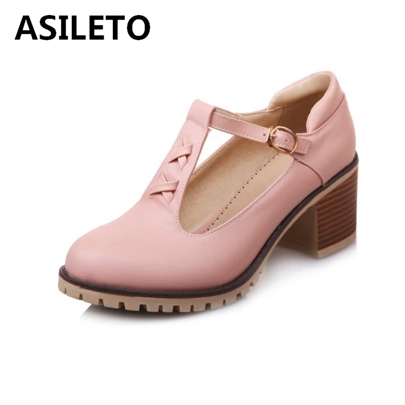 

Женские туфли-лодочки ASILETO 202, плетеная платформа Мэри Джейн, Т-образный ремешок с пряжкой и круглым носком, 6 см, массивное покрытие каблука ...