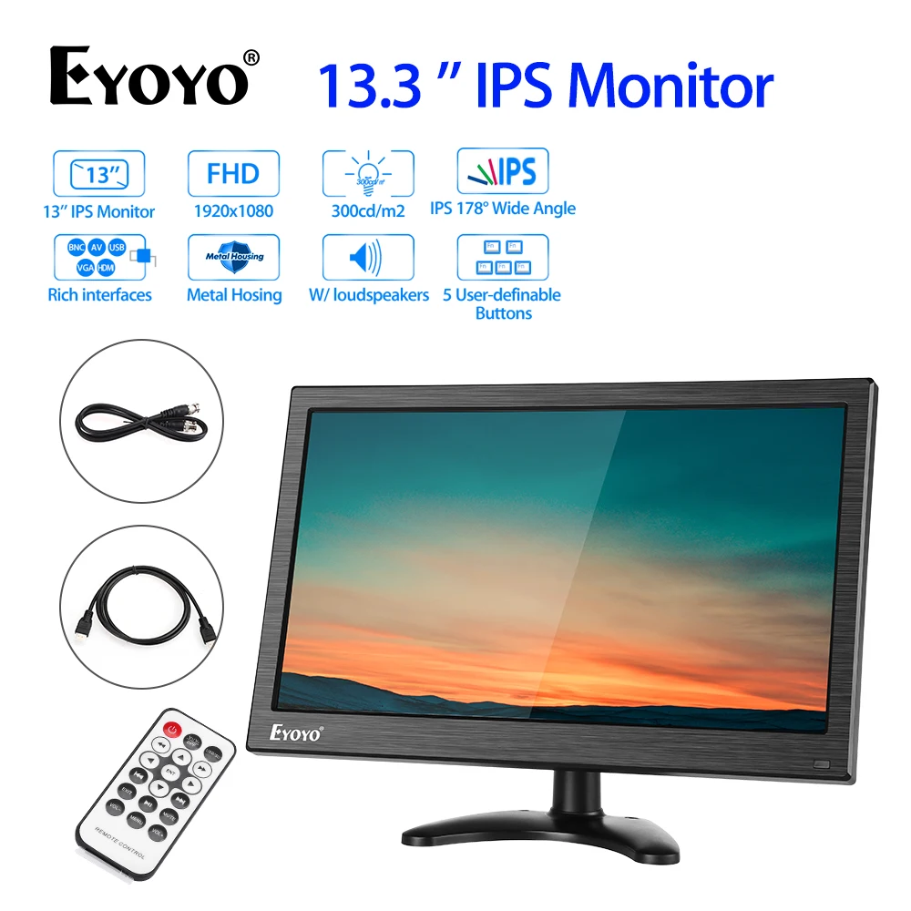Eyoyo EM13Y 13 3 &quotLCD FHD 1080P монитор Мини ТВ компьютер дисплей цветной экран AV BNC USB