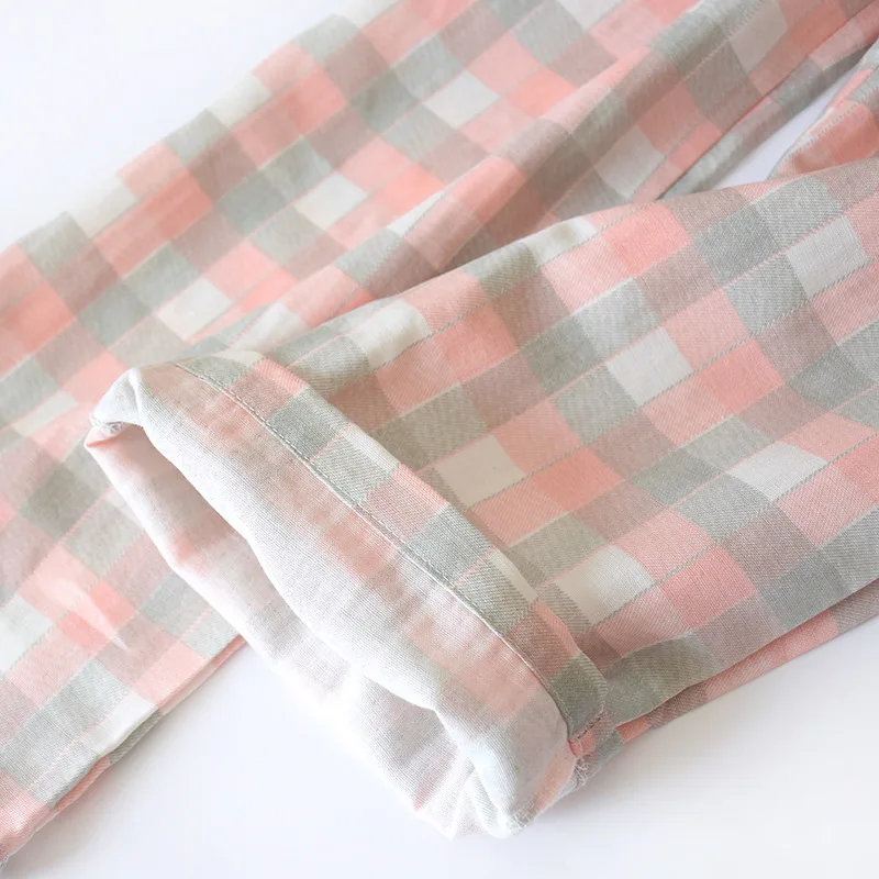 

Women Sleep Bottom Couples Spring Simple Plaid Daily Basic Straight Trousers Drawstring Female Cotton Soft Elastic Waist Korean