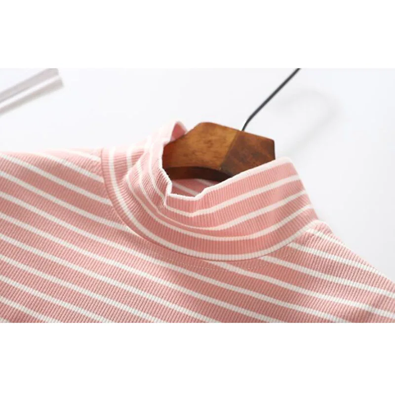

SEDUTMO Autumn Stripe T Shirt Women Harajuku Turtleneck Oversize Tops Long Sleeve Casual Slim Black Shirts Tee ED867