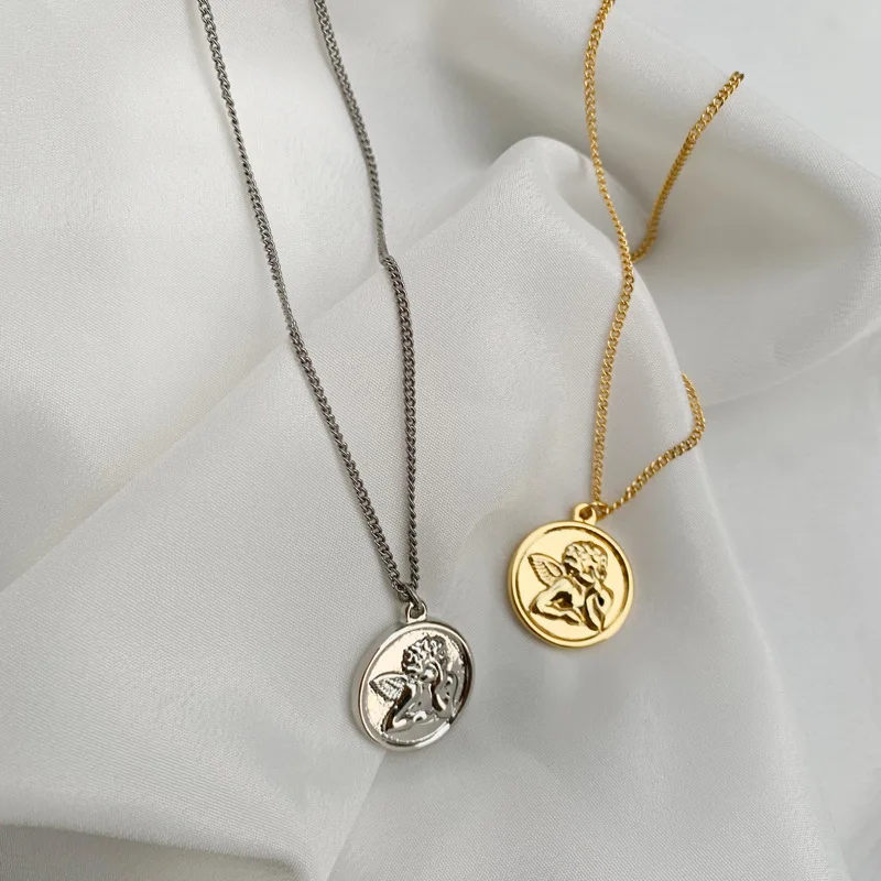 Винтажный ангел медаль ожерелье золотых монет милый кулон в виде херувима