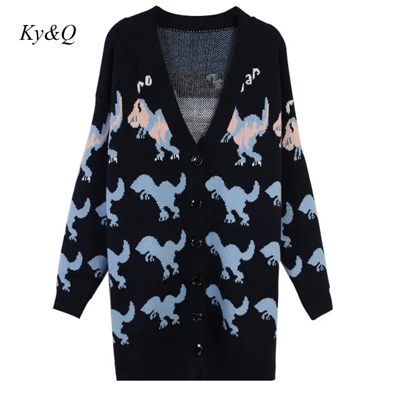 Женский длинный кардиган с вышивкой динозавра подиумный брендовый винтажный