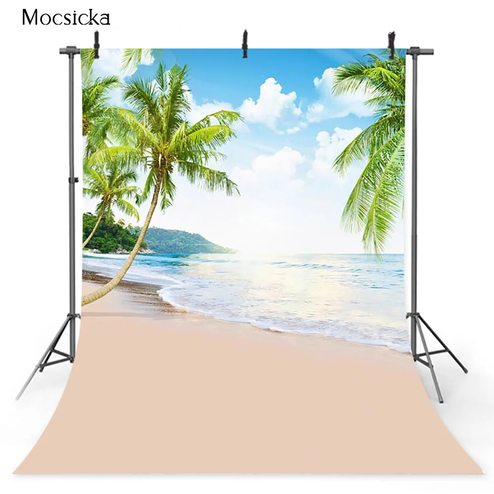 Летние пляжные голубое небо и море загородный стиль для фотостудии пальмовое