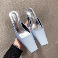 new fashion high heel slippers women snake pattern brand square toe mule slip on outdoor slides elegant pumps party shoes 2021