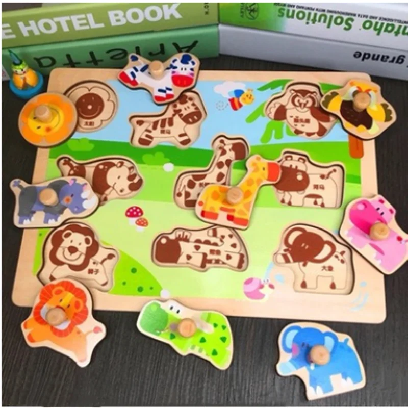 

Ручная захватывающая трафик детские игрушки Одиночная распродажа деревянная трехмерная головоломка большие деревянные колышки