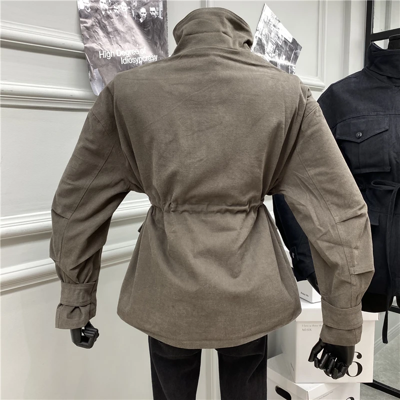 

Jacket 2020 New Style Women's Casual Drawstring Waist Safari Style Lace Up Solid Jackets for Women Coat Clothes Women