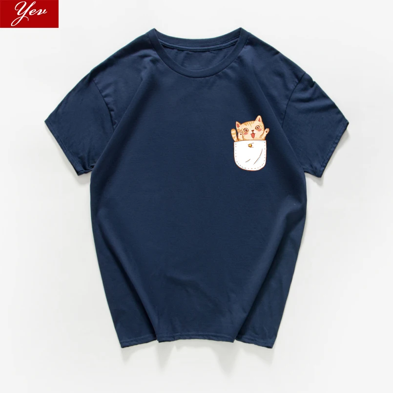 Забавная футболка с рисунком карманного кота Женская хлопковая хипстерская
