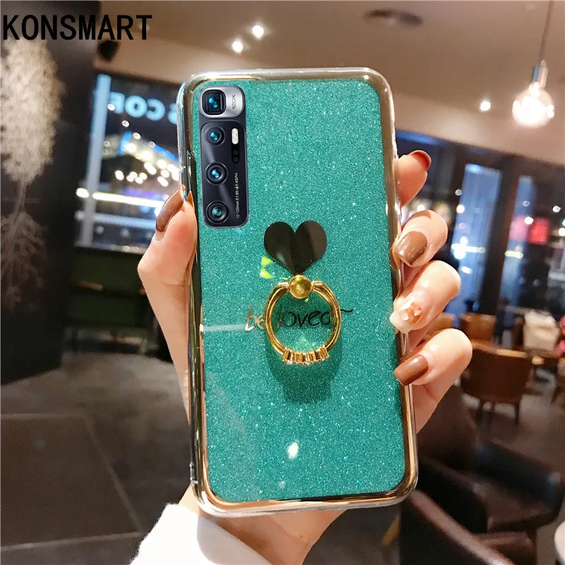 

KONSMART For Xiaomi Mi 10 Ultra Case Glitter Love IMD Fashion Phone Case Mi 10Ultra Silicone Soft Back Cover With Finger Ring
