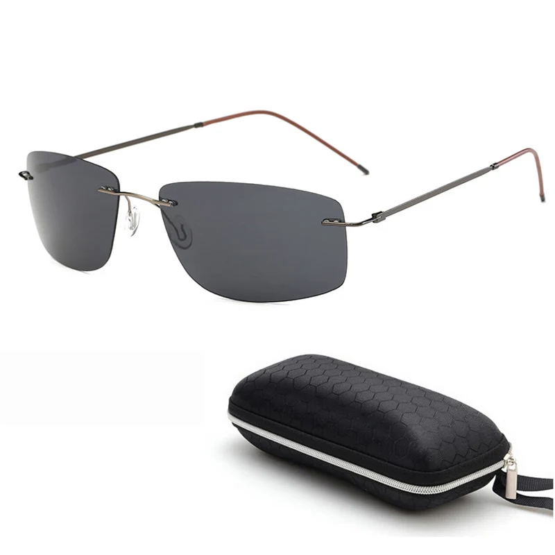 

With case Polarized Titanium sunglasses Square Polaroid Brand Designer Gafas Men round Sun glasses sunglasses for men