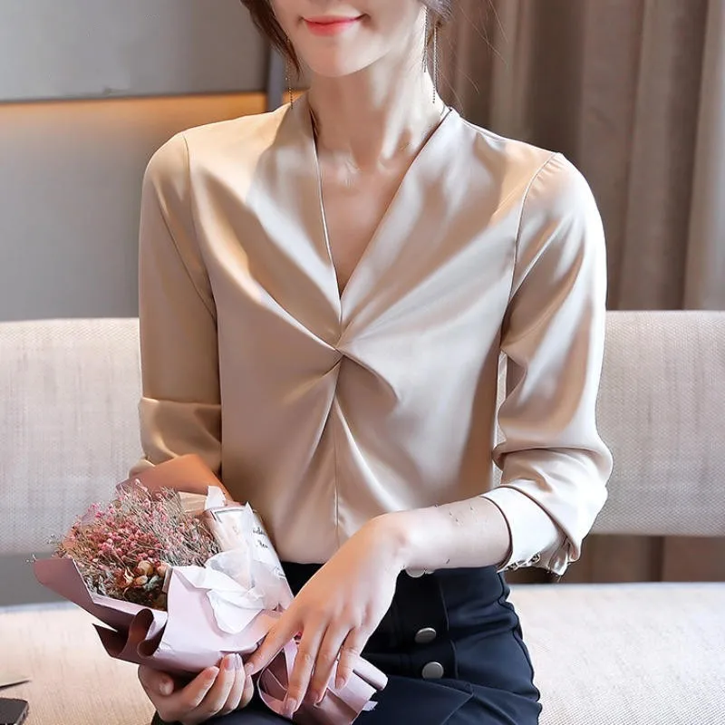 

Винтажные рубашки, женские повседневные модные белые шифоновые блузки с длинным рукавом, женская одежда, свободные черные Дамские топы с V-о...