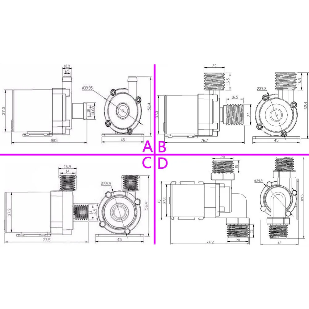 12V 24V brushless DC water pump 800L/H 1000L/H silent high temperature solar electric gas water heater circulating booster pump