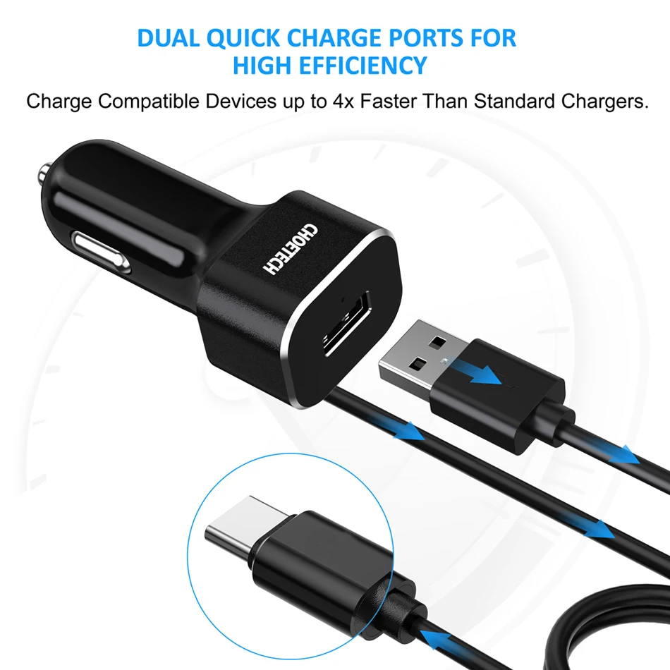 CHOETECH быстрое автомобильное зарядное устройство с разъемом usb type-C кабель 36 Вт